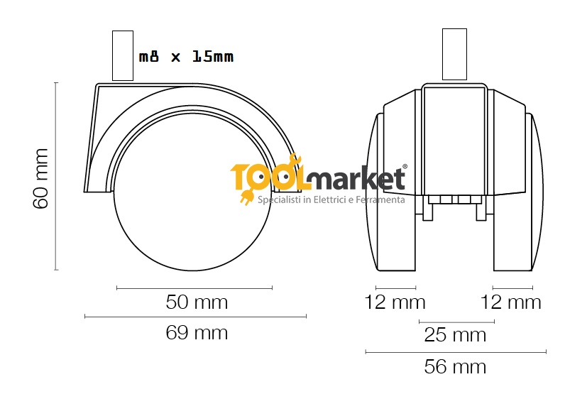 Ruota Maco 566 gomma perno M8x15
