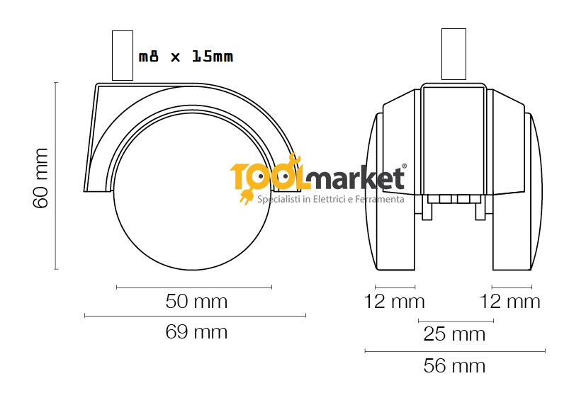 Ruota Maco 566 gomma perno M8x15