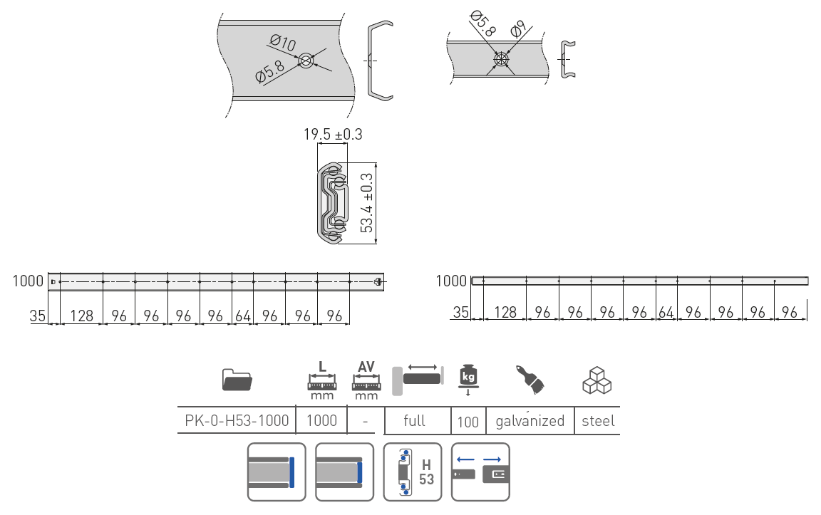 Guide estrazione totale cuscinetti  100cm - GTV