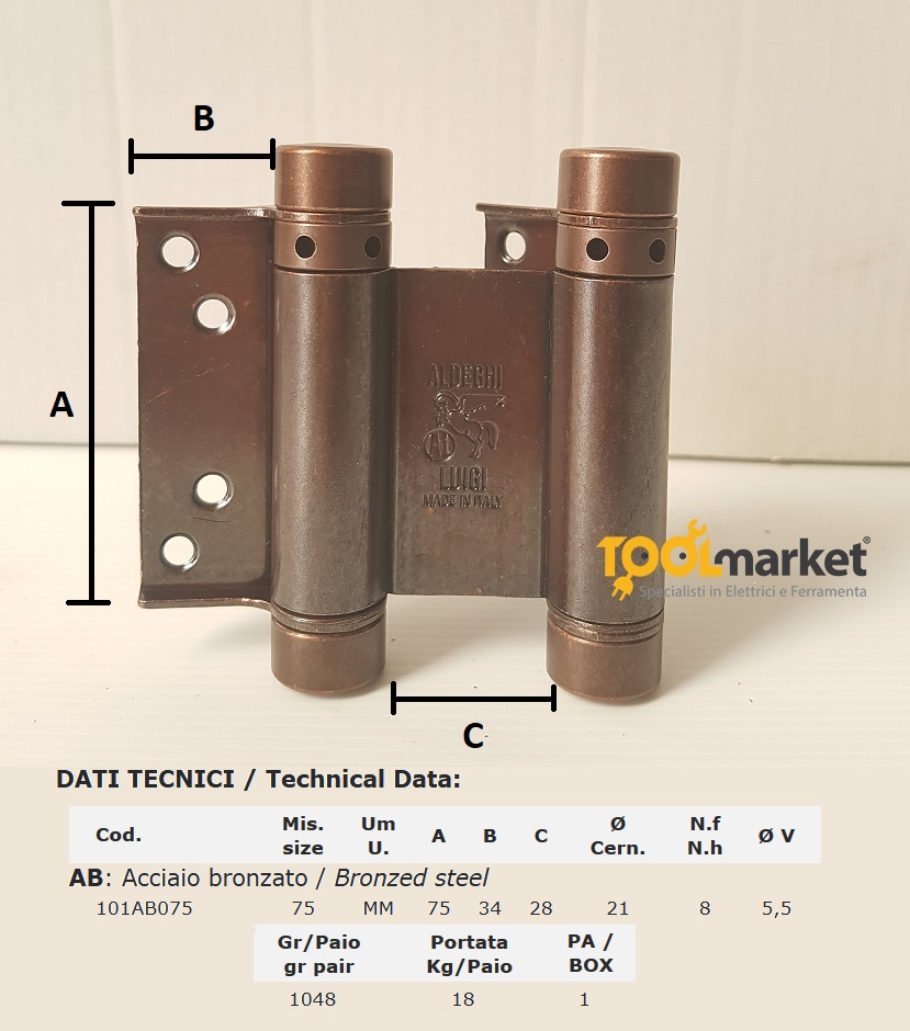 Cerniera Bommer doppia azione 75mm acc.bronzato