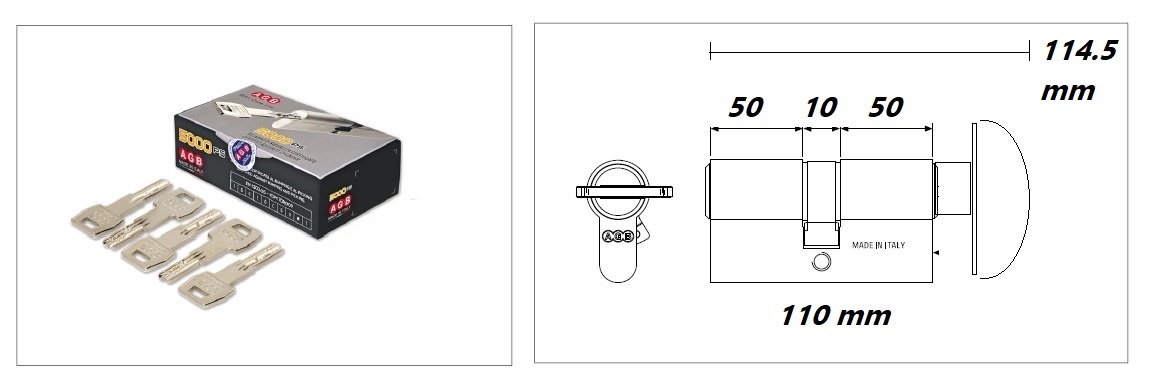 Cilindro europeo con nottolino da 110 mm centrato cromo lucido SCUDO AGB 