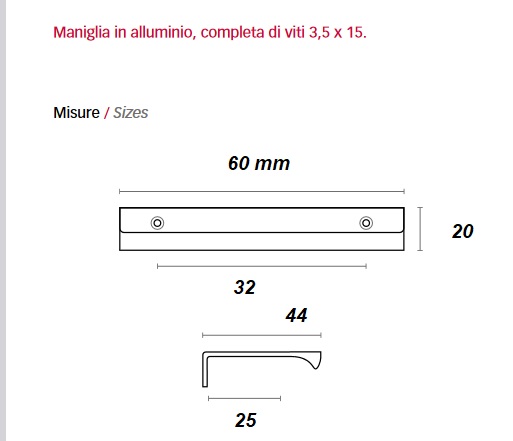 Maniglia in alluminio BRONZO RAMATO OPACO art 3620 MITAL  