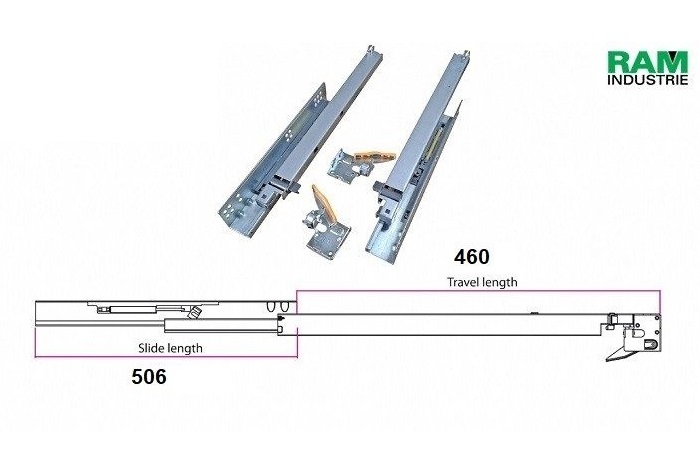 Guide ad estrazione totale push e chiusura ammortizzata Q23 Ram Industrie