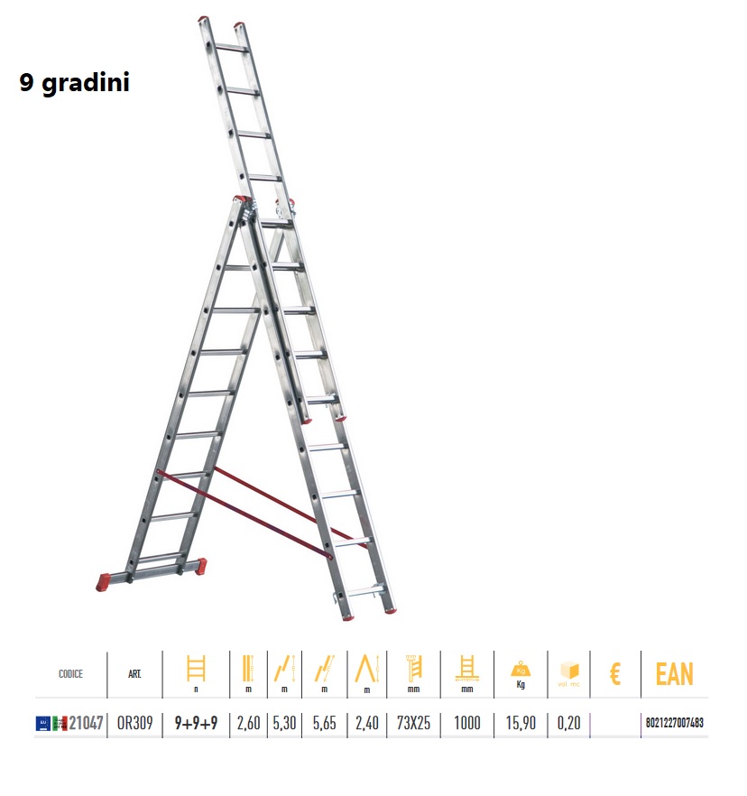 Scala 3 elementi  gradini 9+9+9 Or309 allungabile  alluminio Marchetti