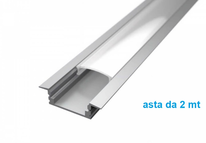 Profilo incasso in alluminio per striscia led da 2 mt con diffusore 