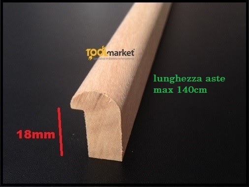 Fermavetro legno bahia sagoma D18 corto 40 aste da cm140