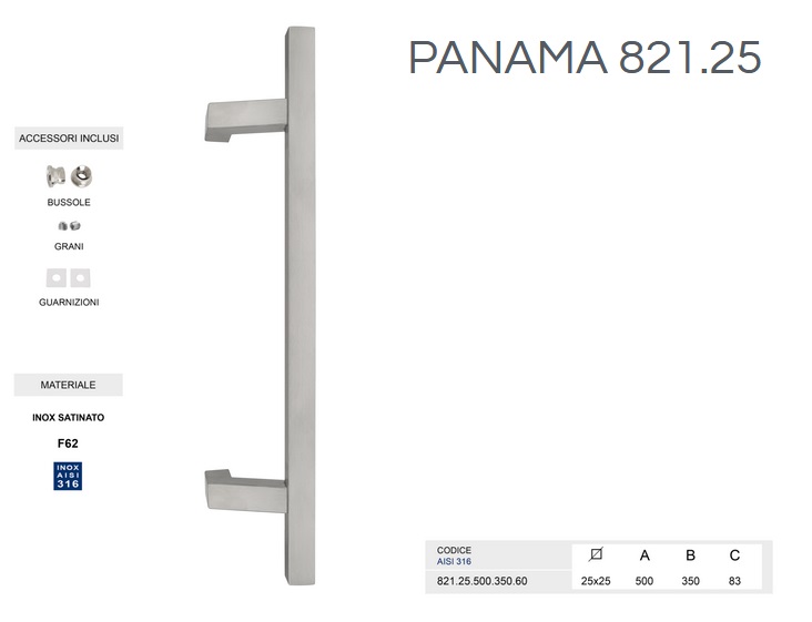 Maniglione Panama 821.25 in acciaio inox AISI316 da 500m