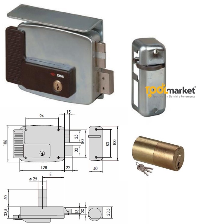 Serratura Cisa 11761 elettrica entrata 60 mm cilindro fisso per infissi metallo