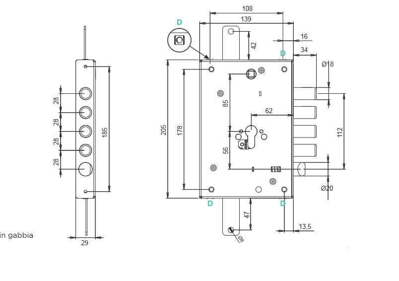 Serratura per blindati TCM compatibile con MOTTURA  interasse 28 e 37 mm TECO