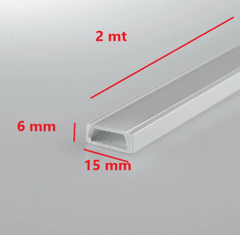Profilo piatto in alluminio per striscia led da 2 mt con diffusore