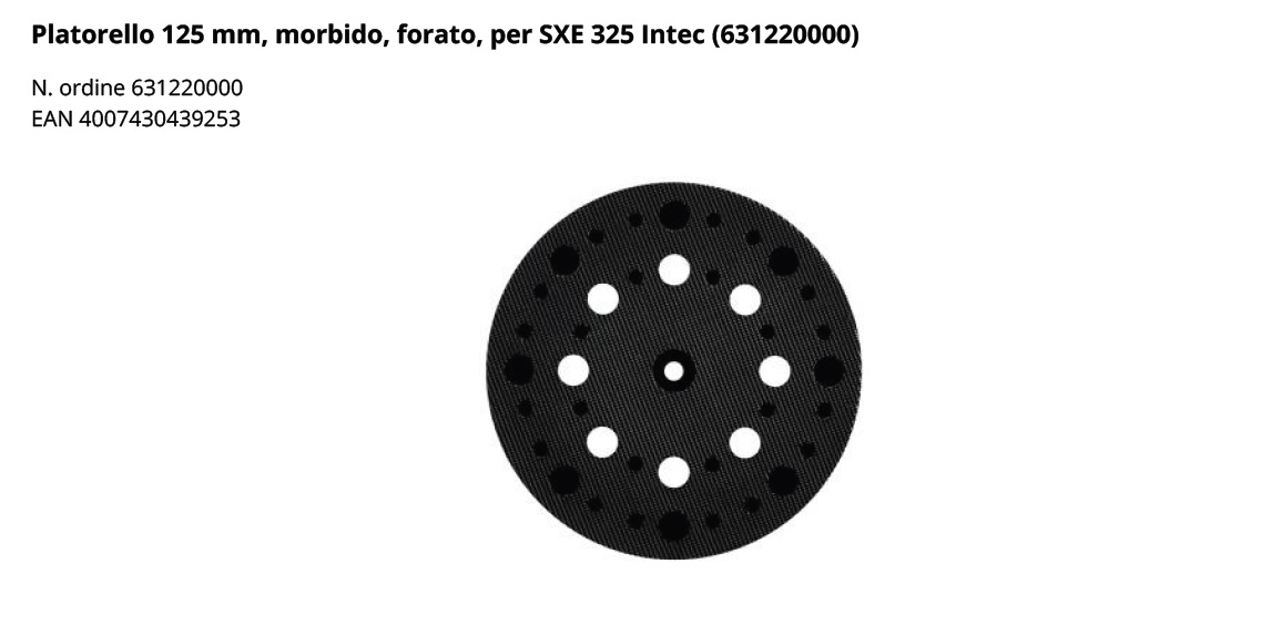 Platorello ø 125 mm Metabo per SXE 325 Intec