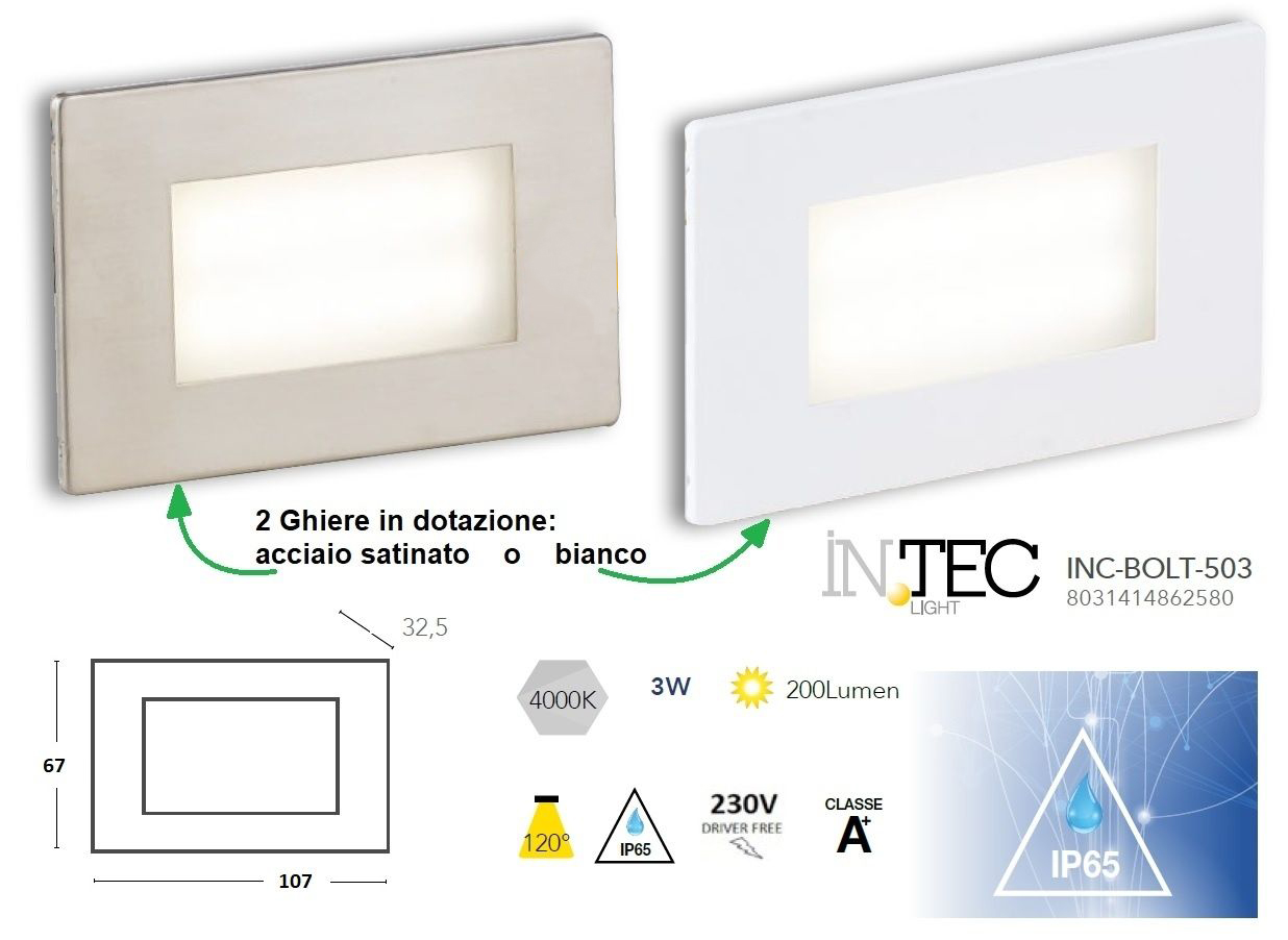 Luce Led incasso 3w per scatole 503 Intec Bolt