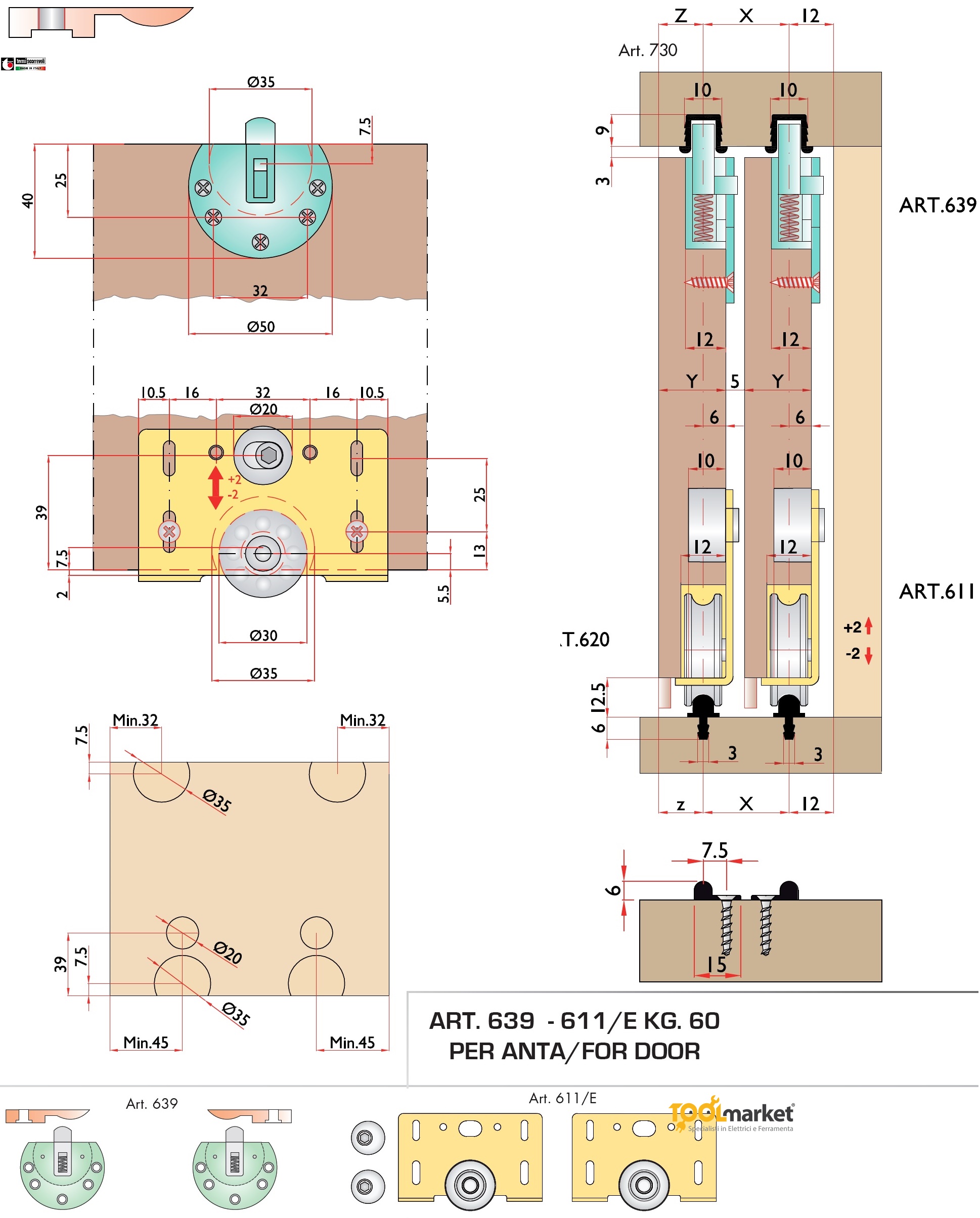 Kit per ante scorrevoli 639-611/E TERNO