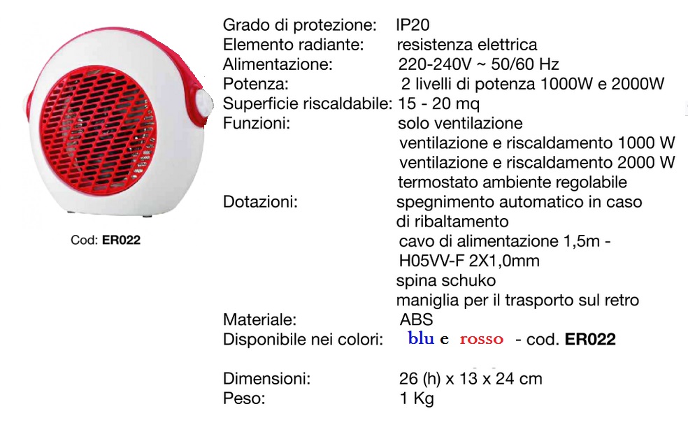 stufa bicolore 2000 w  ER022