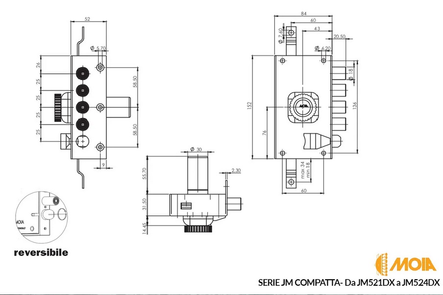 Serratura di sicurezza  JM524 Moia  ad applicare con chiave punzonata