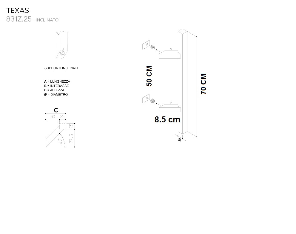 Maniglione in acciaio inox bianco int 50 cm opaco  ral9016 Texas 831Z.25.700.500BO inclinato  