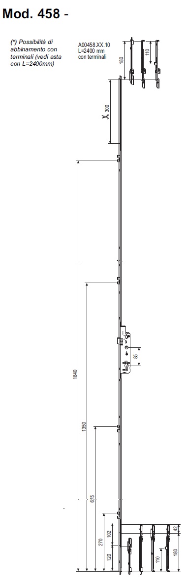 Serratura UNITOP anta doppia  A40458xx10 -AGB- H 2400 mm