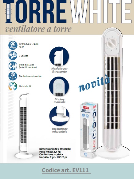 Ventilatore a torre bianco Torre WHITE Cfg EV111