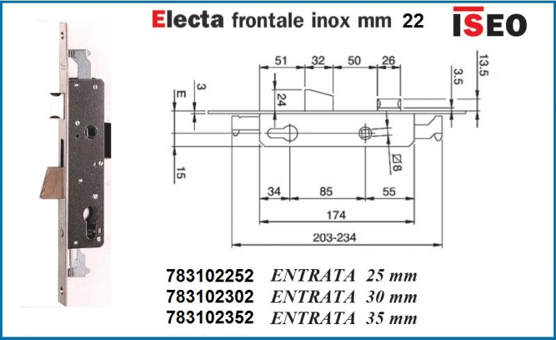 Serratura montante triplice Iseo 783102