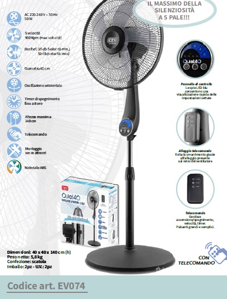 Ventilatore a piantana nero Quiet da 40 CFG  ev074