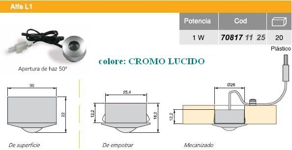 Faretto Led 1w Alfa cromo lucido