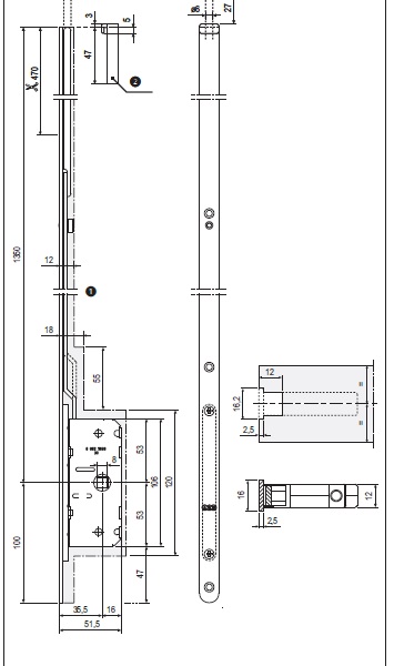 Serratura per porte a libro Duetto passante AGB B027933534 cromo sat