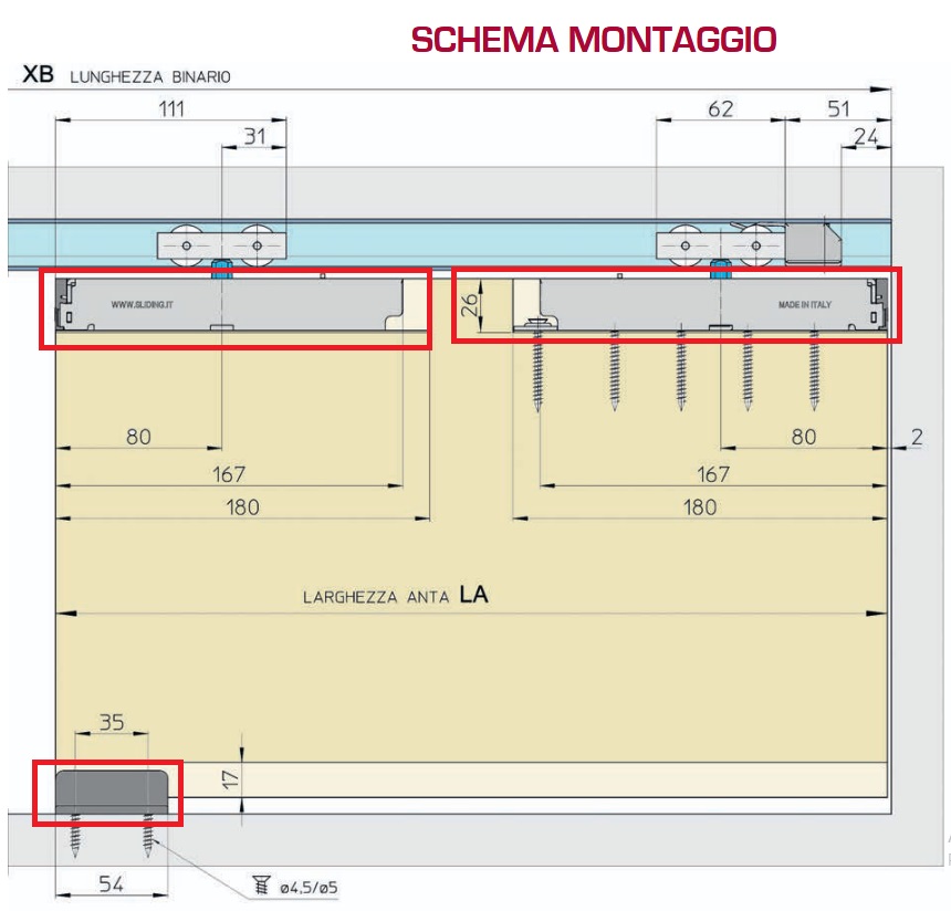 Kit scorrevole asospensione a FILO Ibis 02H inox 304 Sliding universale