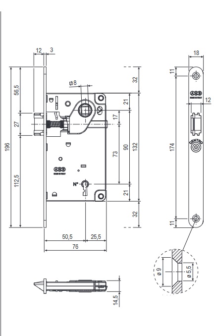 Serratura Centro patent senza mandata ottonata B010105003 -AGB