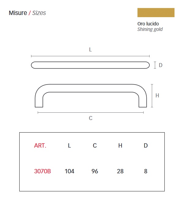 Mital maniglia 3070 da 96 oro lucido