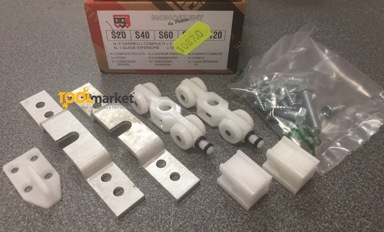 Kit per porte scorrevoli kg20 Pettiti S20 + binario 3mt