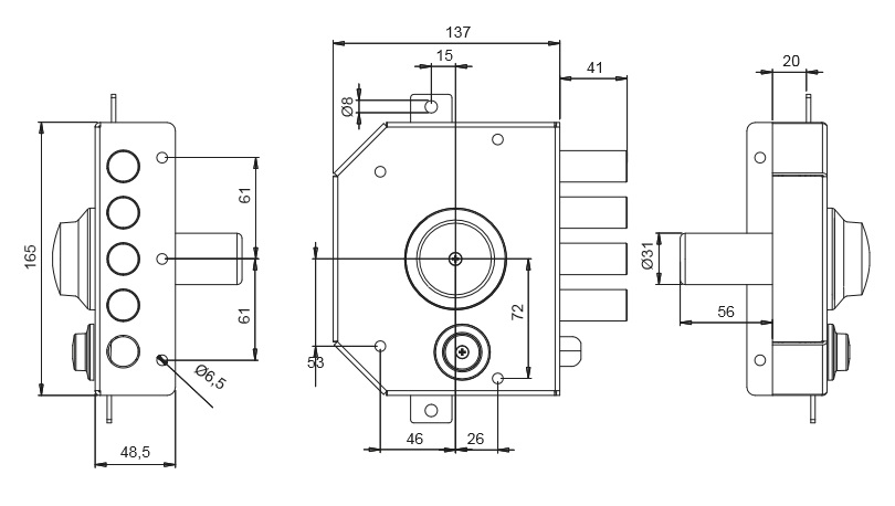 Serratura di sicurezza sovrapposta T1460.60 con pomolo interno per porta in legno 