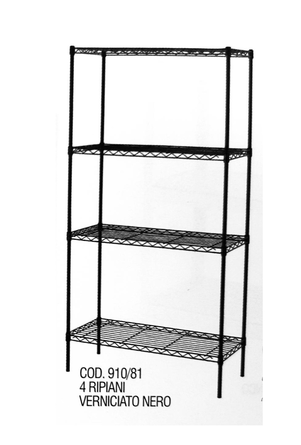 Scaffale metallico design 4 ripiani NERO  910/81
