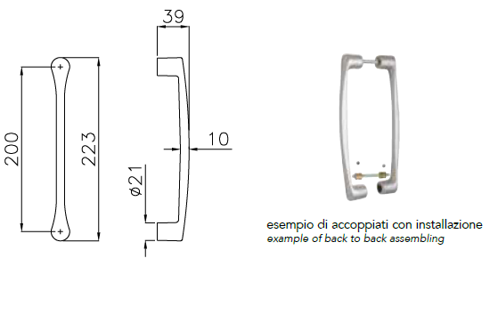 Maniglia per porte scorrevoli art.200 mm reguitti