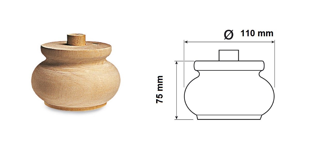 Piede in legno h 75 x  Ø 110mm in Ontano  