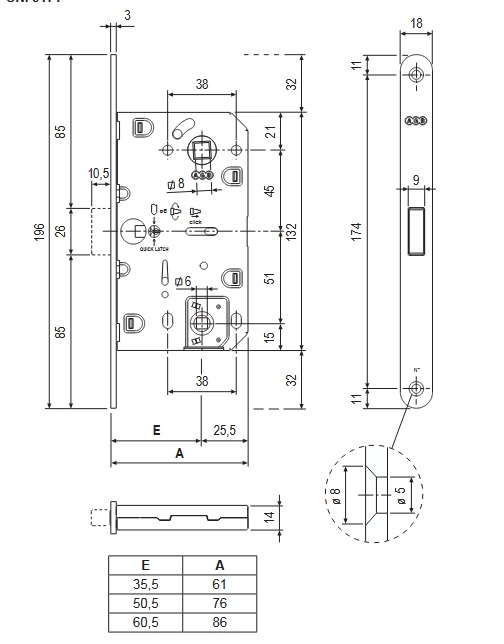 Serratura patent Polaris BRONZATA B061025022 da 50 mm AGB  