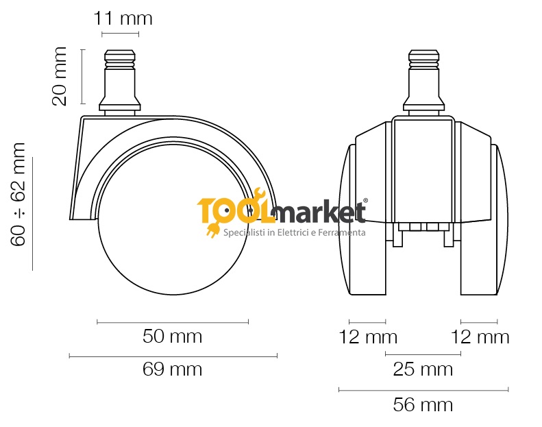 Ruota Maco 570 gomma perno 11x20