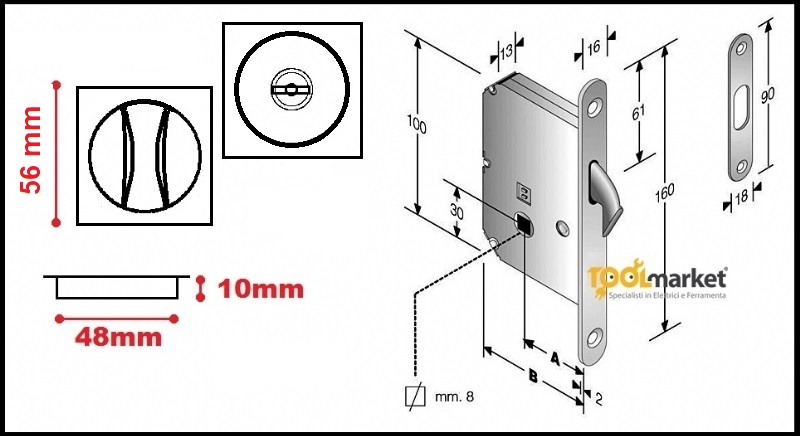 Kit maniglie quadre e serratura per porte scorrevoli