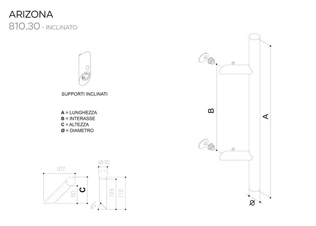 Maniglione  inox ARIZONA 810.30 inclinato