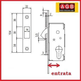 Serratura a gancio B00705xx03 a cilindro sagomato ottonata