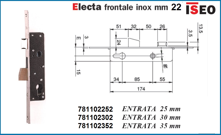 Serratura montante con scivolo Iseo 781102