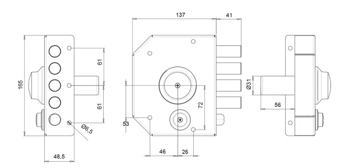 Serratura di sicurezza sovrapposta T1260.60 con pomolo interno per porta in legno