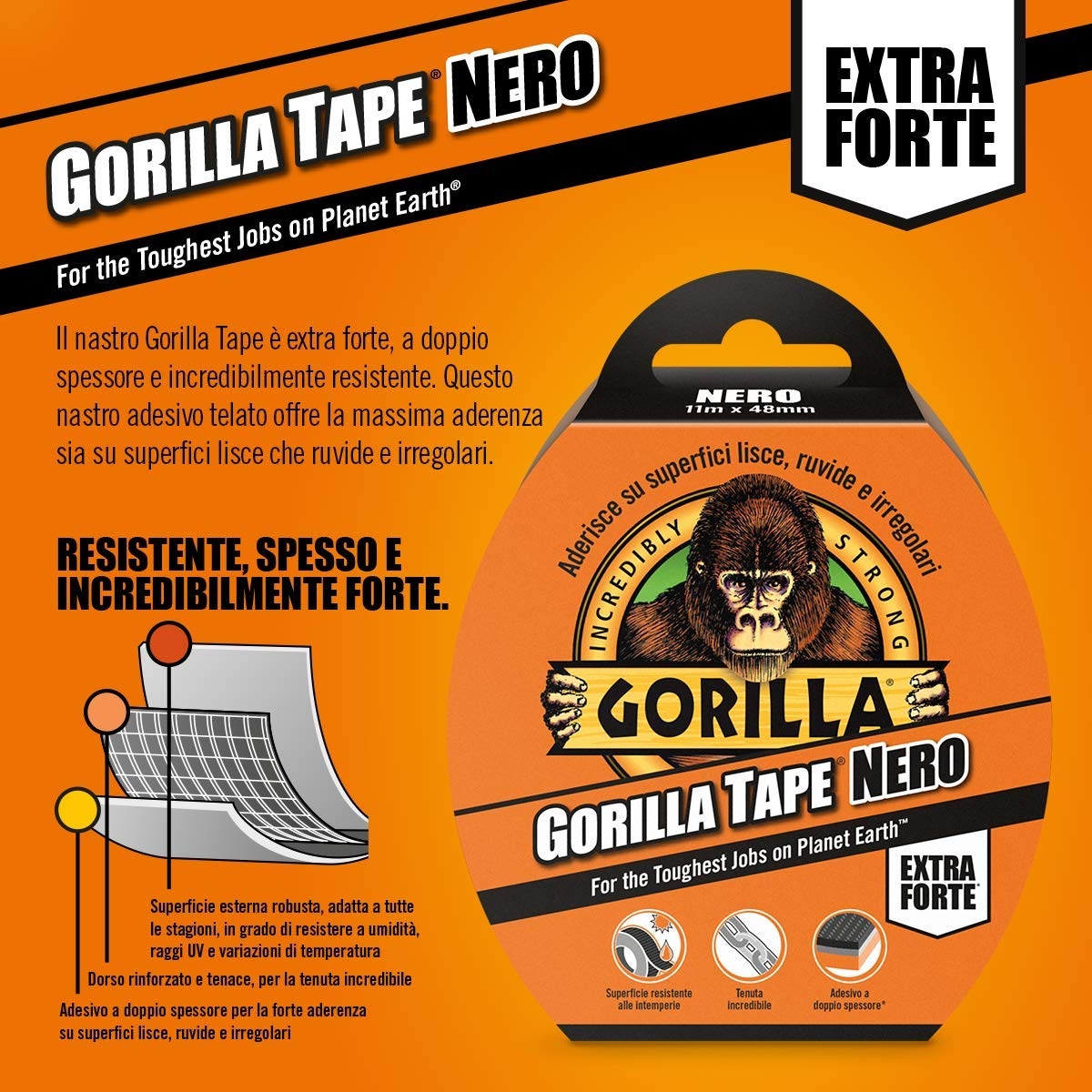 Nastro gorilla aderente a tutte le superfici - GORILLA