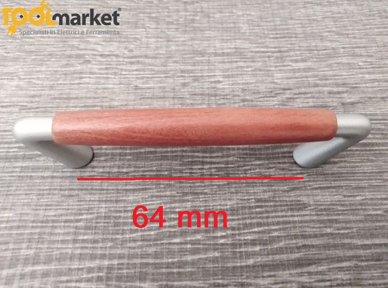 Maniglia per mobili impugnatura Legno ciliegio interasse 64mm MITAL  
