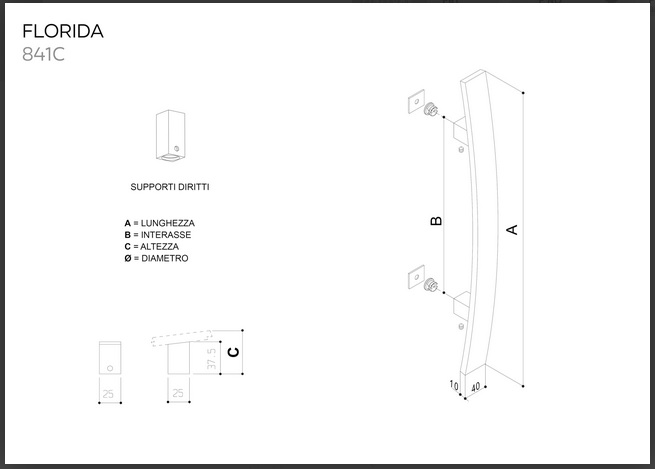 Maniglione modello Florida 841c in acciaio inox da 500mm