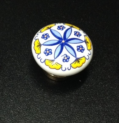 Pomoli porcellana 31mm fiore blu a punta
