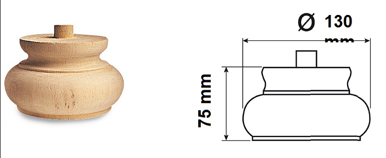 Piede in legno h 75x  Ø 130mm in Ontano  