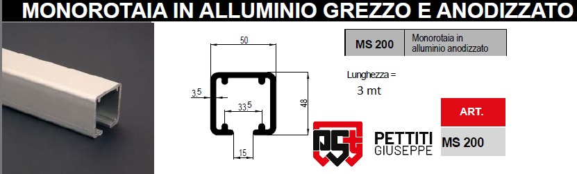 Kit per porta scorrevole binario più carrelli Kg 40 o 80 Pettiti