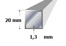 Profilo alluminio tubo quadro 20x20x1,3 da mt 2