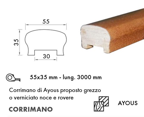 Corrimano Rovere  in legno Ayous  da 3 mt  
