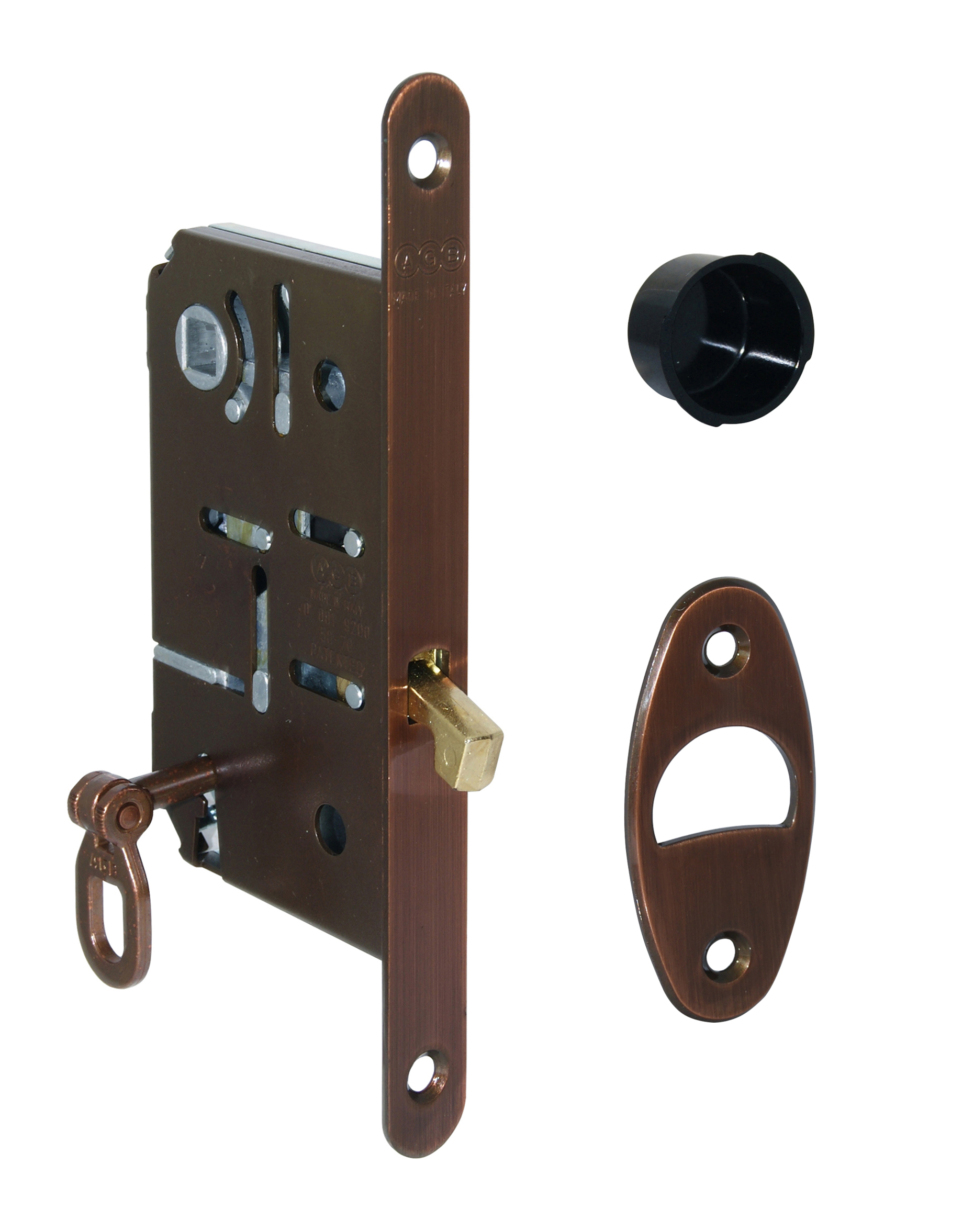 Serratura BO89065002  per porte scorrevoli a gancio con chiave bronzata AGB